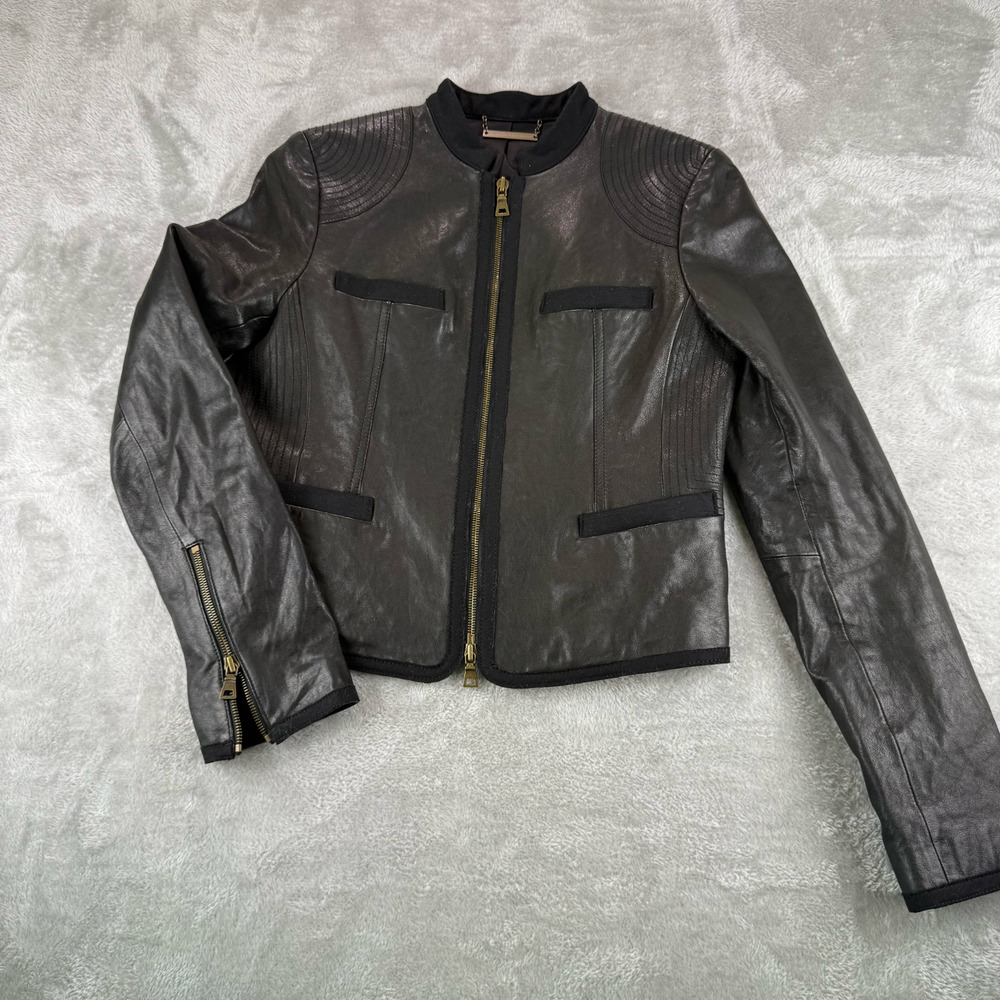 Diane von Furstenberg DVF Genuine Leather Roccoco Moto Jacket Size 4
